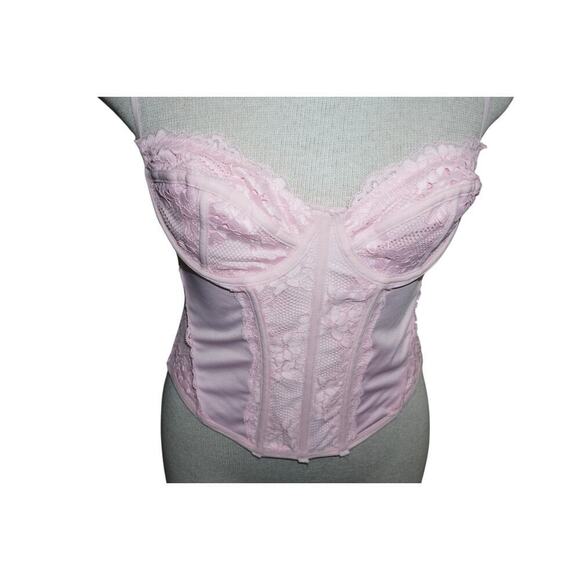 Forever 21 Pink Lace Mesh Corset Bustier Top Medium Sheer Floral Y2K Style - Picture 2 of 6